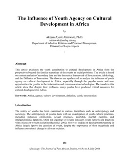 The Influence of Youth Agency on Cultural Development in Africa