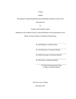 A Thesis Entitled Development of High Strength Dicalcium Phosphate