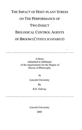 The Impact of Host-Plant Stress on the Performance of Two Insect Biological Control Agents of Broom