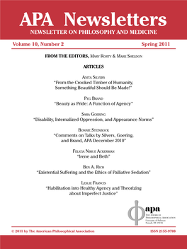 APA Newsletters NEWSLETTER on PHILOSOPHY and MEDICINE