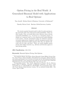 Option Pricing in the Real World: a Generalized Binomial Model with Applications to Real Options1