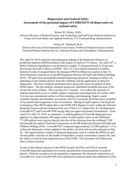 Assessment of the Potential Impact of COREXIT® Oil Dispersants on Seafood Safety