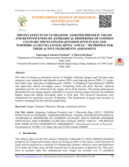 Drying Effects on Ultrasonic Assisted Phenolic Yields