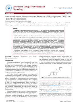 Pharmacokinetics, Metabolism and Excretion