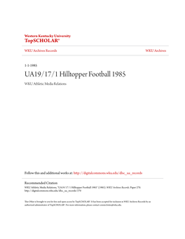 UA19/17/1 Hilltopper Football 1985 WKU Athletic Media Relations