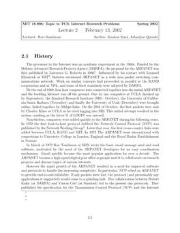 Lecture 2 — February 13, 2002 2.1 History