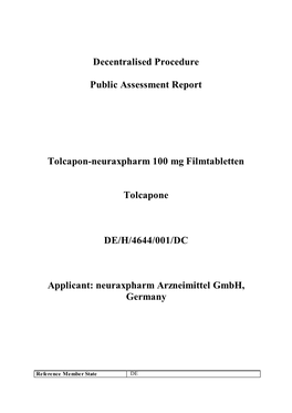 Decentralised Procedure Public Assessment Report Tolcapon