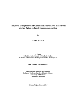 Temporal Deregulation of Genes and Micrornas in Neurons During Prion-Induced Neurodegeneration