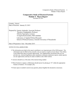 Macro Report Comparative Study of Electoral Systems Module 4: Macro Report December 29, 2016