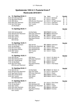 Spielkalender VSS U-11Pustertal