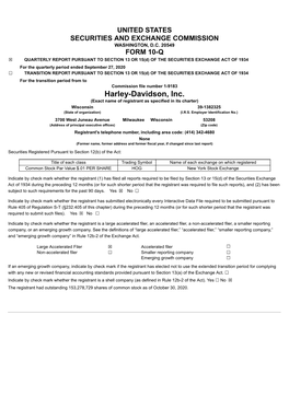 Harley-Davidson, Inc. (Exact Name of Registrant As Specified in Its Charter) Wisconsin 39-1382325 (State of Organization) (I.R.S