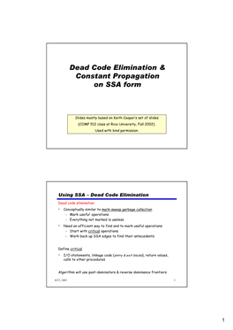 Dead Code Elimination & Constant Propagation on SSA Form