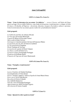 Anno V Di Leggimi!! LISTA a (Anna M. E Luca S.) Tema: “Come La Letteratura Ha Raccontato 'La Fabbrica”