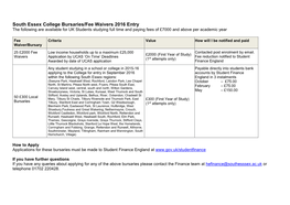 South Essex College Bursaries/Fee Waivers 2016 Entry