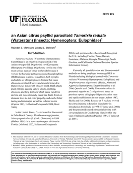 An Asian Citrus Psyllid Parasitoid Tamarixia Radiata (Waterston) (Insecta: Hymenoptera: Eulophidae)1