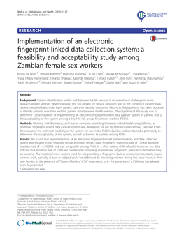 Implementation of an Electronic Fingerprint-Linked Data Collection System: a Feasibility and Acceptability Study Among Zambian Female Sex Workers Kristin M