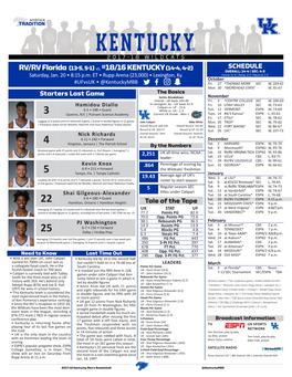 Vs. #18/16 KENTUCKY(14-4, 4-2)