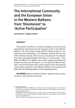 The International Community and the European Union in the Western Balkans: from ‘Disinterest’ to ‘Active Participation’