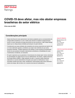 COVID-19 Deve Afetar, Mas Não Abalar Empresas Brasileiras Do Setor Elétrico