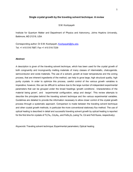 1 Single Crystal Growth by the Traveling Solvent Technique: a Review