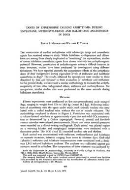 Doses of Epinephrine Causing Arrhythmia During Enflurane, Methoxyflurane and Halothane Anaesthesia in Dogs