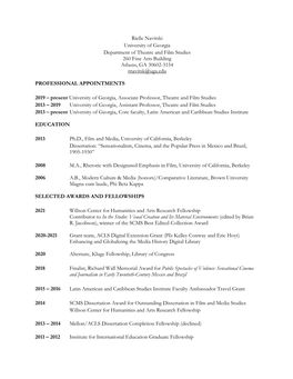 Rielle Navitski University of Georgia Department of Theatre and Film Studies 260 Fine Arts Building Athens, GA 30602-3154 Rnavitsk@Uga.Edu