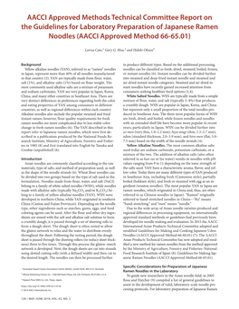 AACCI Approved Methods Technical Committee Report on the Guidelines for Laboratory Preparation of Japanese Ramen Noodles (AACCI Approved Method 66-65.01)