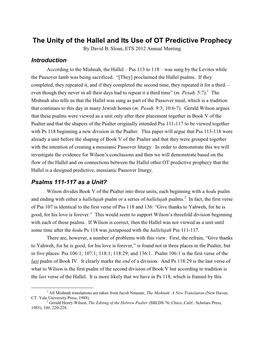 The Unity of the Hallel and Its Use of OT Predictive Prophecy by David B