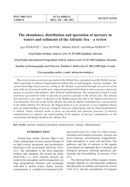 The Abundance, Distribution and Speciation of Mercury in Waters and Sediments of the Adriatic Sea – a Review