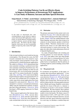 Code-Switching Patterns Can Be an Effective Route to Improve Performance of Downstream NLP Applications: a Case Study of Humour, Sarcasm and Hate Speech Detection