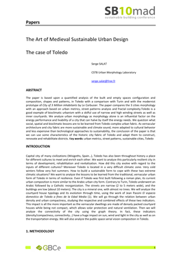 The Art of Medieval Sustainable Urban Design the Case of Toledo