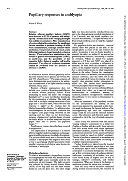 Pupillary Responses in Amblyopia Br J Ophthalmol: First Published As 10.1136/Bjo.74.11.676 on 1 November 1990