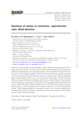 Equations of Motion As Constraints: Superselection Rules, Ward Identities