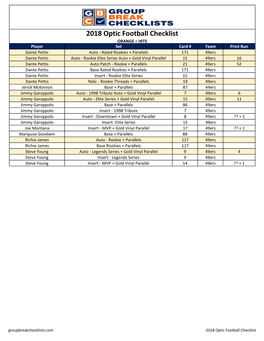 2018 Optic Football Checklist