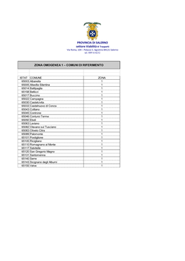 PROVINCIA DI SALERNO Settore Viabilità E Trasporti ZONA