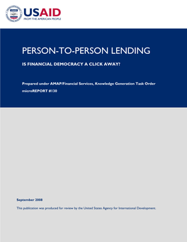 Person-To-Person Lending: Is Financial Democracy a Click Away?