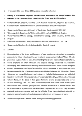 Lake Chala: 250-Ky Record of Basaltic Volcanism History of Scoria-Cone