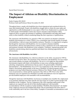 The Impact of Ableism on Disability Discrimination in Employment 1