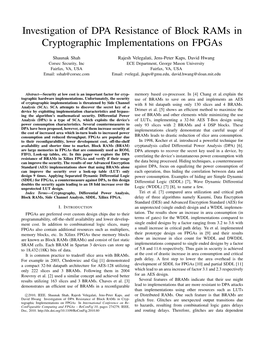 Investigation of DPA Resistance of Block Rams in Cryptographic Implementations on Fpgas