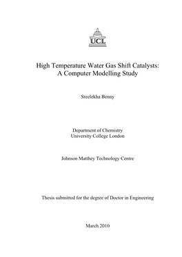 High Temperature Water Gas Shift Catalysts: a Computer Modelling Study