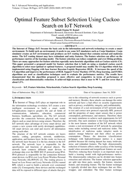 Optimal Feature Subset Selection Using Cuckoo Search on Iot Network Samah Osama M