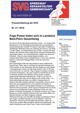 Fogo Power Holen Sich in Landshut Best-Pairs Gesamtsieg SVG Termine