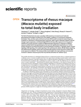 Macaca Mulatta) Exposed to Total‑Body Irradiation Yaoxiang Li1,6, Jatinder Singh2,3,6, Rency Varghese1, Yubo Zhang4, Oluseyi O