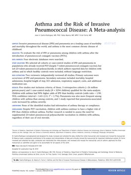 Asthma and the Risk of Invasive Pneumococcal Disease: a Meta-Analysis Jose A