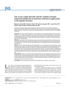 The Rectus Capitis Lateralis and the Condylar Triangle: Important Landmarks in Posterior and Lateral Approaches to the Jugular Foramen