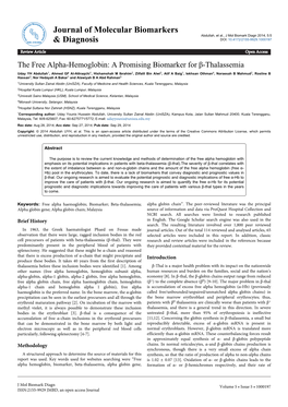 The Free Alpha-Hemoglobin: a Promising Biomarker for Β-Thalassemia