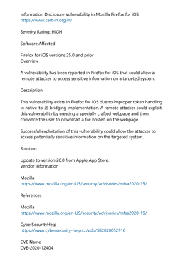 Information Disclosure Vulnerability in Mozilla Firefox for Ios