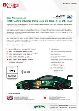 2021 FIA World Endurance Championship and 89Th 24 Hours of Le Mans”