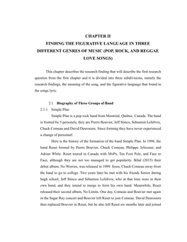 Chapter Ii Finding the Figurative Language in Three Different Genres of Music (Pop, Rock, and Reggae Love Songs)