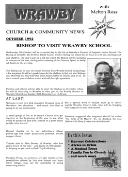 With Melton Ross CHURCH & COMMUNITY NEWS BISHOP to VISIT WRAWBY SCHOOL